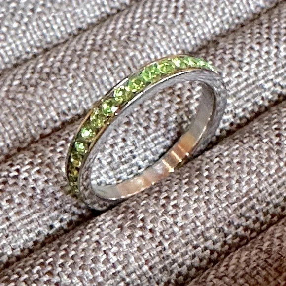 Green Peridot Colored CZ Stainless Steel Eternity Band Ring August Birthstone - Picture 2 of 6